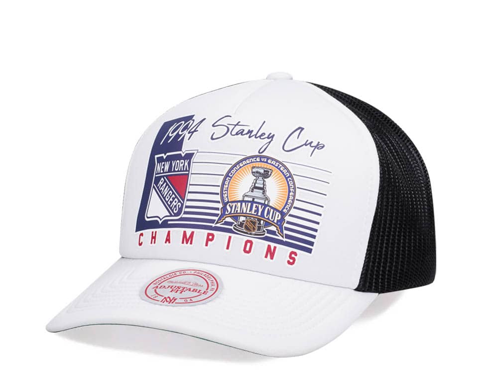 Mitchell & Ness New York Rangers Powerline Champ White Vintage Throwback Trucker Snapback Cap