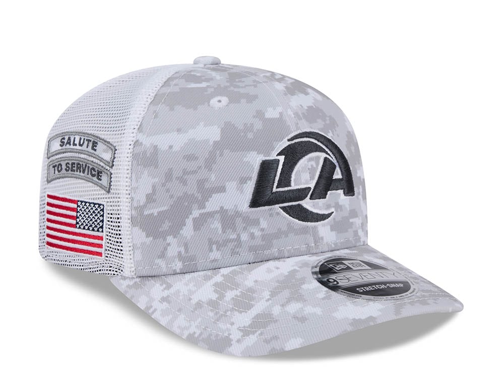 New Era Los Angeles Rams Digi Camo Salute to Service 2024 Trucker 9Seventy Snapback Cap