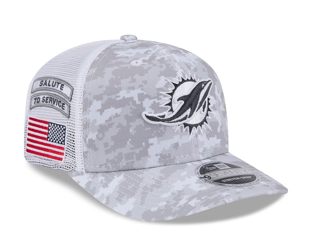 New Era Miami Dolphins Digi Camo Salute to Service 2024 Trucker 9Seventy Snapback Cap