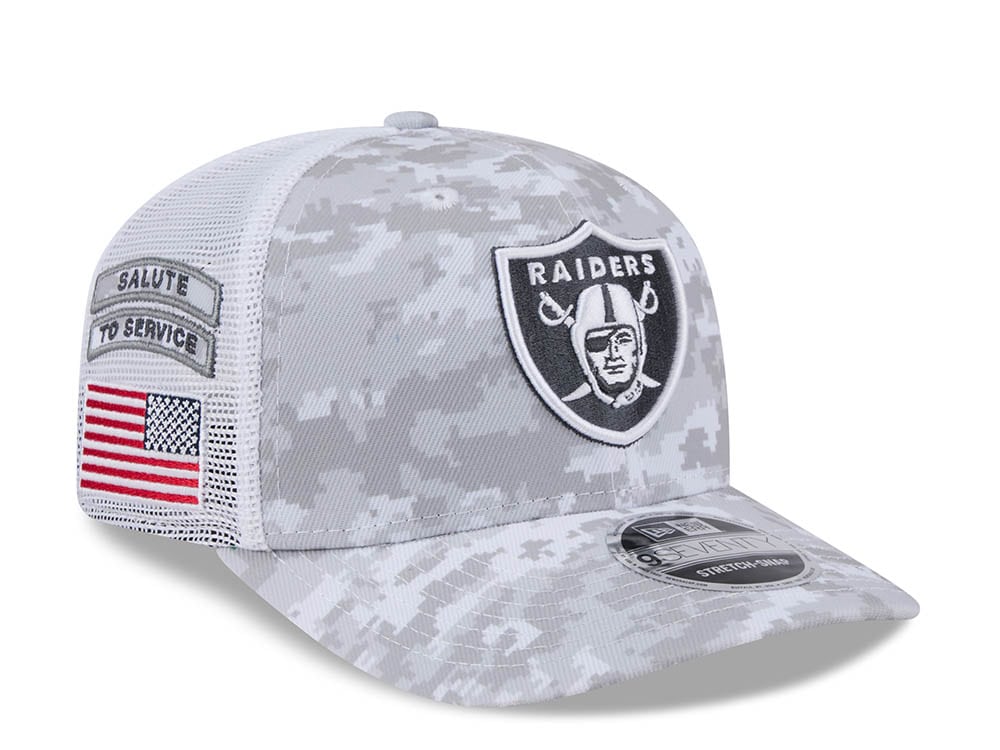 New Era Las Vegas Raiders Digi Camo Salute to Service 2024 Trucker 9Seventy Snapback Cap