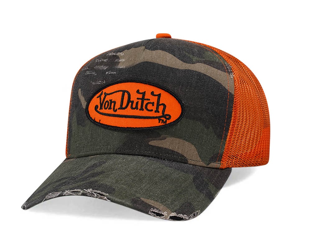 Von Dutch Camouflage Orange Edition Trucker A Frame Snapback Cap