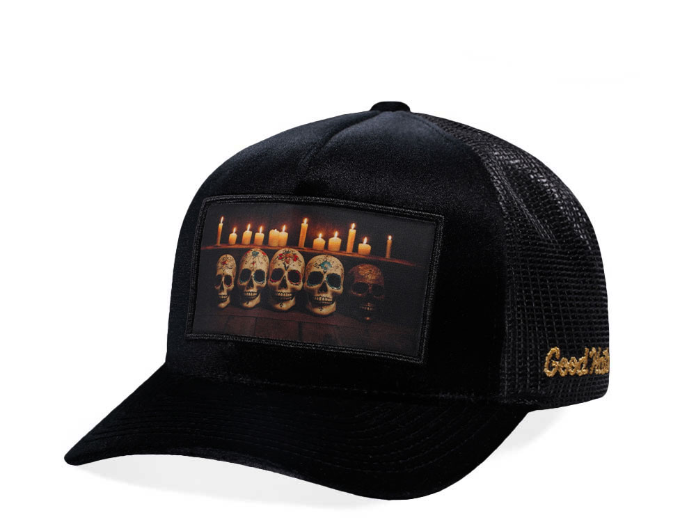 Good Hats Day Of The Dead Black Velour Trucker Snapback Cap