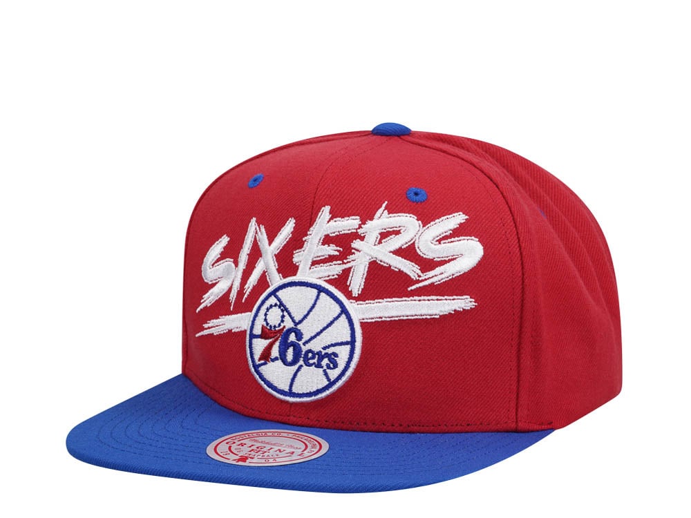 Mitchell & Ness Philadelphia 76ers Transcript Red Two Tone Snapback Cap