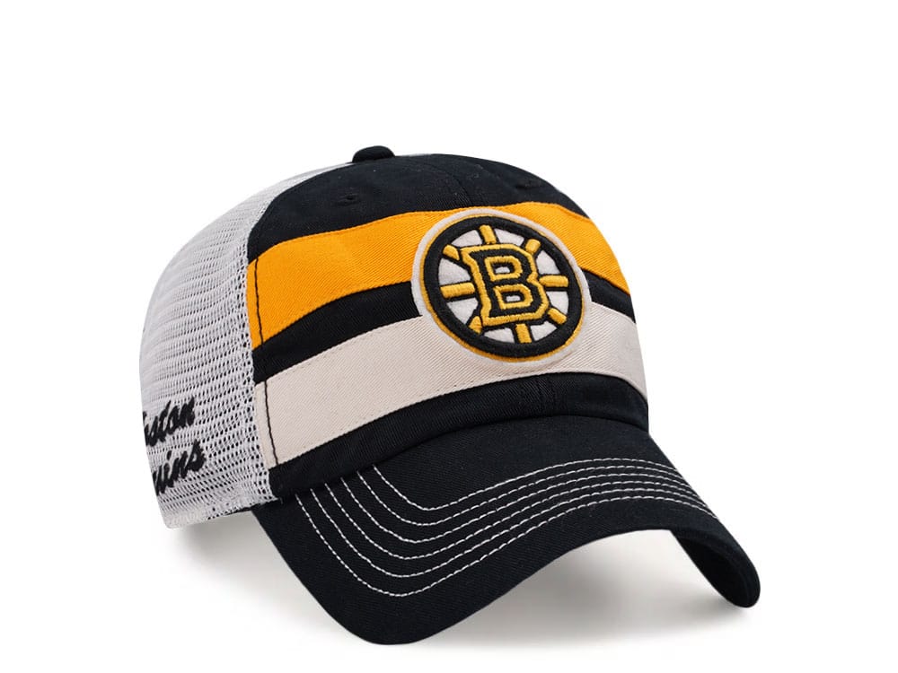 47Brand Boston Bruins Black Clubhouse Boon Trucker Clean Up Snapback Cap